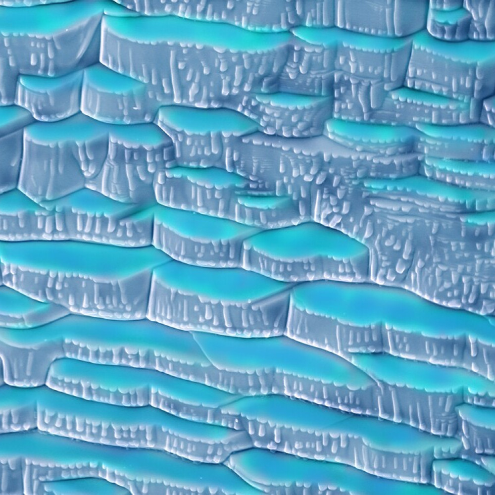 "Pamukkale". Edition: FOTCIENCIA19. Author: María Jesús Redrejo Rodríguez. Coauthor: Eberhardt Josue Friedrich Kernahan. The image shows the structures of a micrograph of a material known as CIGS composed of atoms of Cu, Ga, In and Se. The microstructures seen in this electronic micrography remind us of the terraces formed in Pamukkale, Turkey where , over thousands of years the thermal waters, rich in minerals, have been forming white terraces of travertine, full of turquoise water, with stalactites and stalagmites.